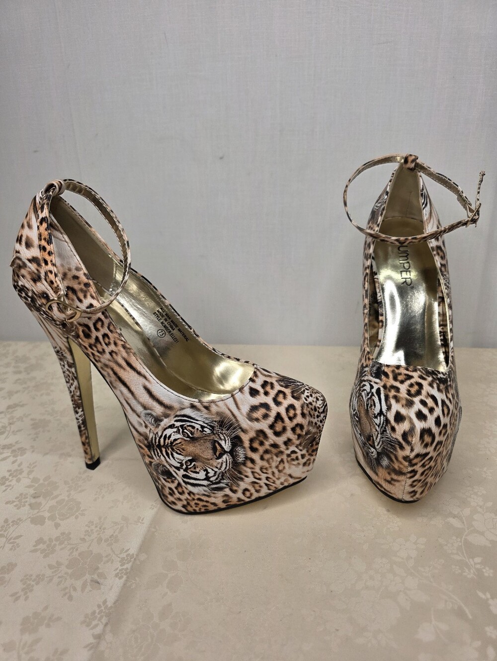 Bumper Animal Print Platform Heels Pumps Tiger Leopard Stiletto Size 7.5
